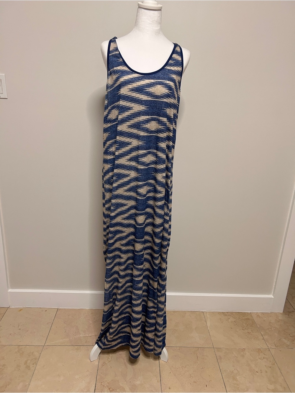 Ralph Lauren Denim & Supply Blue Cream Tribal-Print Tank Maxi Dress Size XL